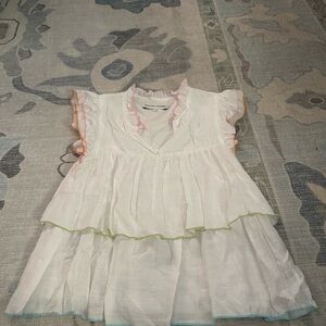 English Factory White Ruffle Blouse with Multicolor Trim